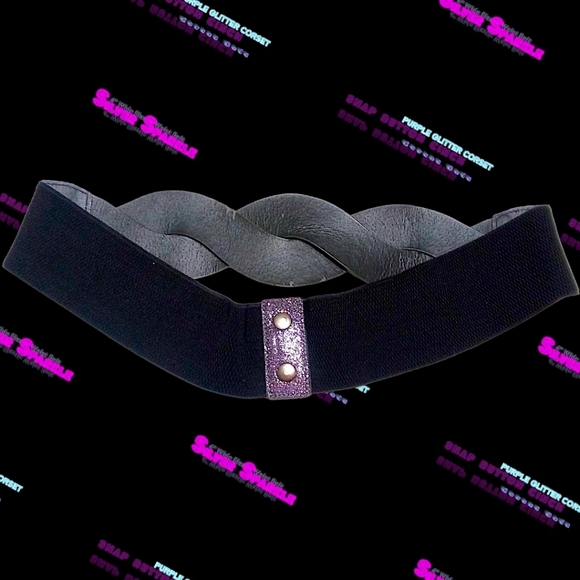 Glitter Poppin Purple Glimmer Stretchy Silver Shimmer Snap Button Cinch Belt | L - Picture 13 of 17
